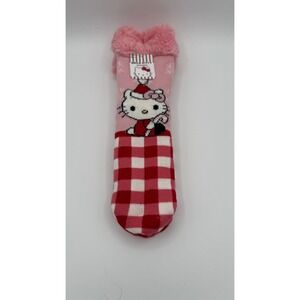 Hello Kitty Slipper Socks Pink Red Buffalo Check Christmas Holiday